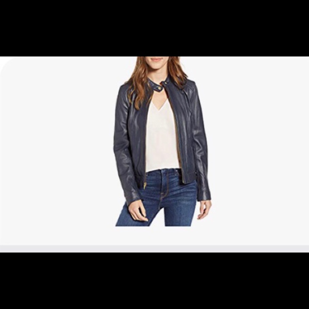 Genuine Leather Navy Blue Motorcycle Jacket